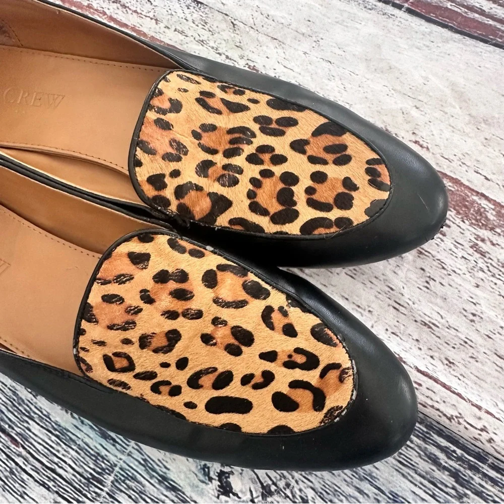 J. Crew Leopard Print Black Loafers